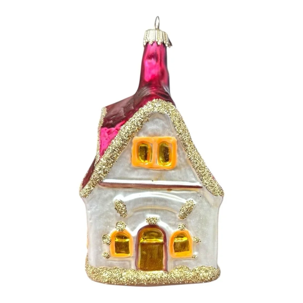 Vintage Hutschenreuther Christmas Blown Glass Village House Ornament Germany EUC
